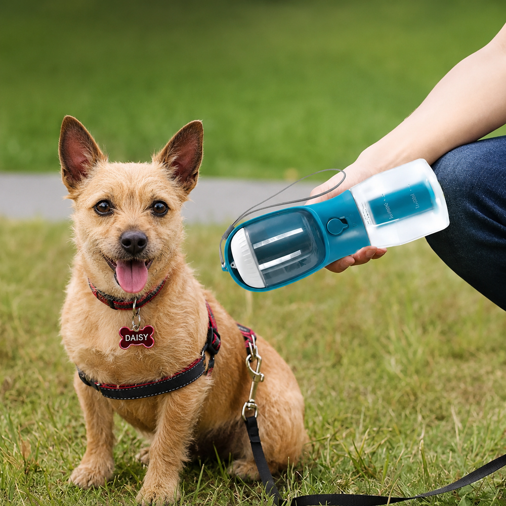 Borraccia 3 in 1 per Cani – Acqua, Cibo e Sacchetti Igienici