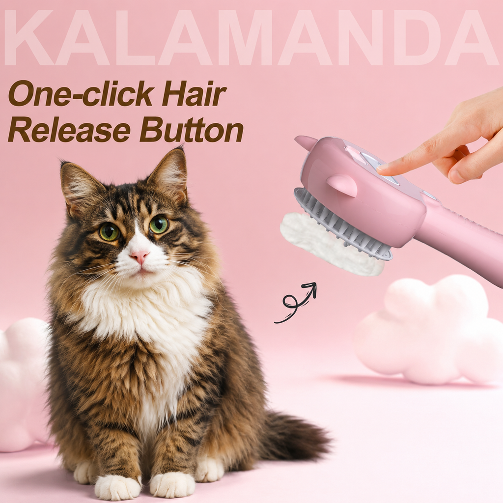 Spazzola a Vapore 4 in 1 per Animali Domestici – Nebulizzante, Pettine e Detergente